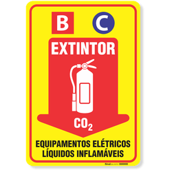 Placa Extintor BC Co2 Equipamentos Elétricos E Líquidos Inflamáveis