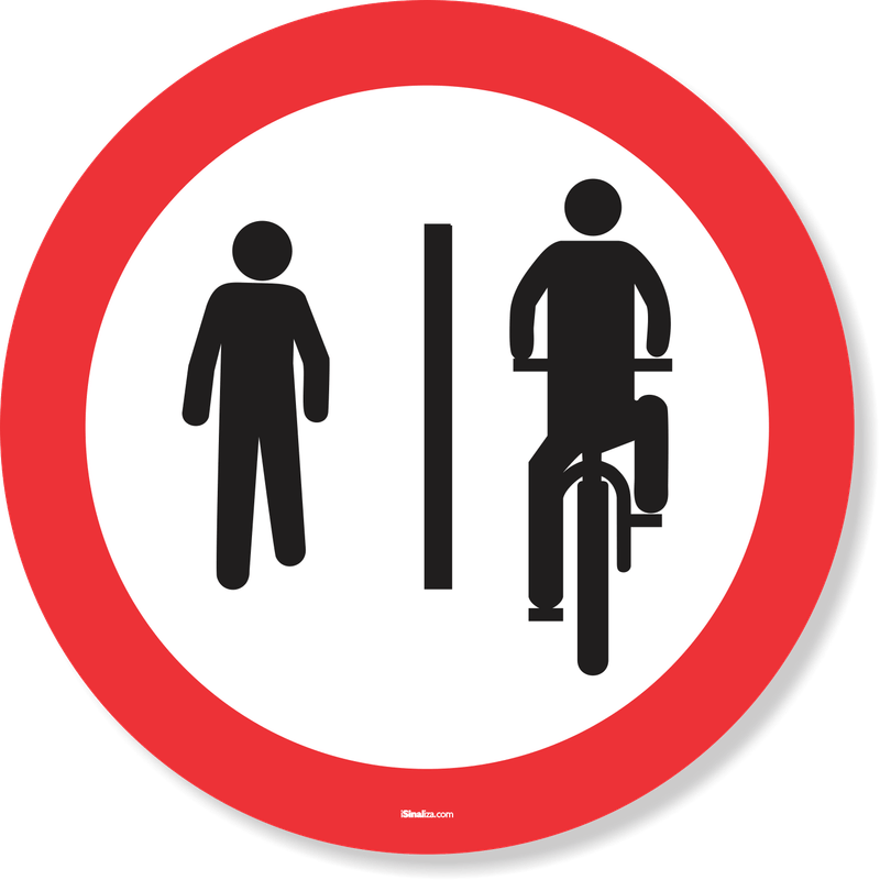 PLACA PEDESTRES À ESQUERDA CICLISTA À DIREITA R-36B -  - Loja  de Sinalização