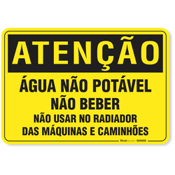 Placa Atenção Água Não Potável Não Beber Não Usar No Radiador Das Máquinas E Caminhões