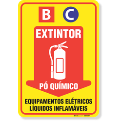 Placa Extintor BC Pó Químico Equipamentos Elétricos E Líquidos Inflamáveis