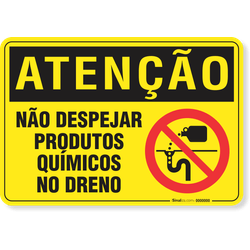 Placa Atenção Não Despejar Produtos Químicos No Dreno
