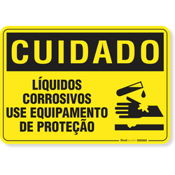 Placa Cuidado  Líquidos Corrosivos Use Equipamento De Proteção