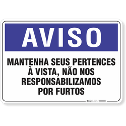 Placa Aviso  Mantenha Seus Pertences À Vista