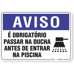 Placa Aviso  Obrigatório Passar Na Ducha Antes De Entrar Na Piscina