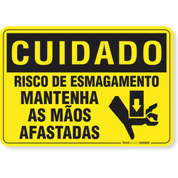 Placa Cuidado  Risco De Esmagamento Mantenha As Mãos Afastadas