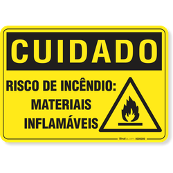 Placa Cuidado  Risco De Incêndio Materiais Inflamáveis