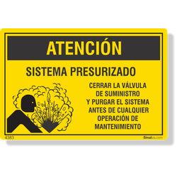 Etiqueta Atenção Sistema Pressurizado Feche A Válvula Nr12 (Espanhol) - 10 Unidades (12X8Cm)