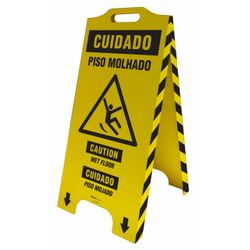Cavalete De Sinalização Cuidado Piso Molhado - Trilíngue