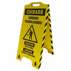 Cavalete De Sinalização Cuidado Homens Trabalhando - Trilíngue