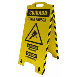 Cavalete De Sinalização Cuidado Tinta Fresca - Trilíngue