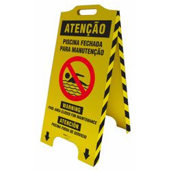 Cavalete De Sinalização Atenção Piscina Fechada Para Manutenção - Trilíngue