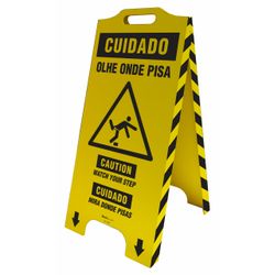 Cavalete De Sinalização Cuidado Olhe Onde Pisa - Trilíngue
