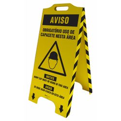Cavalete De Sinalização Aviso Obrigatório Uso De Capacete Nesta Área - Trilíngue