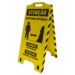 Cavalete De Sinalização Atenção Mantenha Distância - Trilíngue