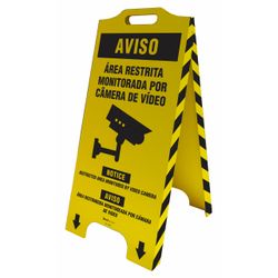 Cavalete De Sinalização Aviso Área Restrita Monitorada Por Câmera De Vídeo - Trilíngue