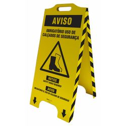 Cavalete De Sinalização Aviso Obrigatório Uso De Calçados De Segurança - Trilíngue