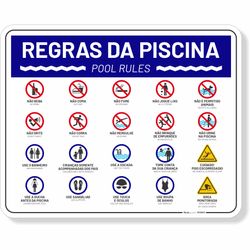 Placa Regras Da Piscina - Bilíngue