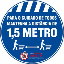Adesivo De Piso Mantenha A Distância De 1,5 Metro Azul - 40x40cm (5 und)