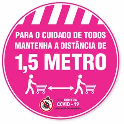Adesivo De Piso Mantenha A Distância De 1,5 Metro Rosa - 40x40cm (5 und)