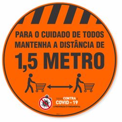 Adesivo De Piso Mantenha A Distância De 1,5 Metro Laranja - 40x40cm (5 und)