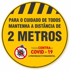 Adesivo De Piso Mantenha A Distância De 2 Metros Amarelo - 40x40cm (5 und)