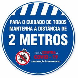 Adesivo De Piso Mantenha A Distância De 2 Metros Azul - 40x40cm (5 und)