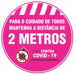 Adesivo De Piso Mantenha A Distância De 2 Metros Rosa - 40x40cm (5 und)