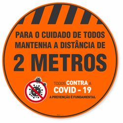 Adesivo De Piso Mantenha A Distância De 2 Metros Laranja - 40x40cm (5 und)