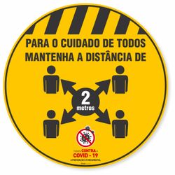 Adesivo De Piso Para O Cuidado De Todos Distância De 2 Metros Amarelo - 40x40cm (5 und)