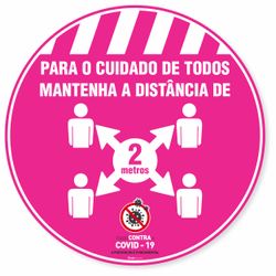 Adesivo De Piso Para O Cuidado De Todos Distância De 2 Metros Rosa - 40x40cm (5 und)