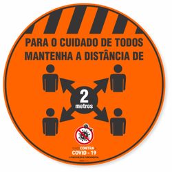 Adesivo De Piso Para O Cuidado De Todos Distância De 2 Metros Laranja - 40x40cm (5 und)