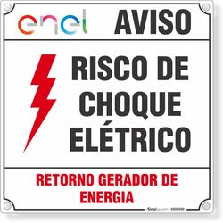 Placa Aviso Risco De Choque Elétrico Retorno Gerador De Energia (Padrão Enel - 15x15cm)
