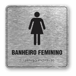 Placa Banheiro Feminino Relevo Alumínio - ABNT NBR 9050 (19x19cm)