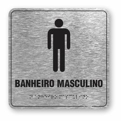 Placa Banheiro Masculino Relevo Alumínio - ABNT NBR 9050 (19x19cm)