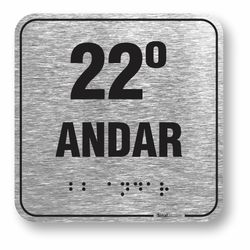 Placa 22 Andar Braille Relevo Alumínio - ABNT NBR 9050 (10x10cm)