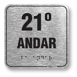 Placa 21 Andar Braille Relevo Alumínio - ABNT NBR 9050 (10x10cm)