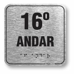 Placa 16 Andar Braille Relevo Alumínio - ABNT NBR 9050 (10x10cm)