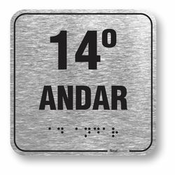 Placa 14 Andar Braille Relevo Alumínio - ABNT NBR 9050 (10x10cm)