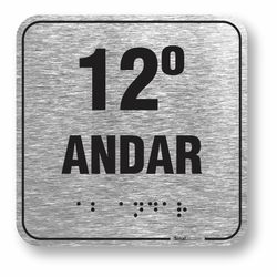 Placa 12 Andar Braille Relevo Alumínio - ABNT NBR 9050 (10x10cm)