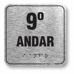Placa 9 Andar Braille Relevo Alumínio - ABNT NBR 9050 (10x10cm)