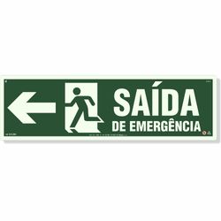 Placa Saída De Emergência Seta Esquerda Fotoluminescente S13-Em - 18X60Cm