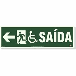 Placa Saída Cadeirante Seta Esquerda Fotoluminescente S16-E (18X60CM)