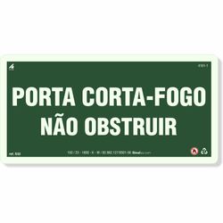 Placa Porta Corta-Fogo Não Obstruir Fotoluminescente S32