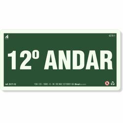 Placa 12 Andar Fotoluminescente S17