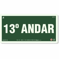 Placa 13 Andar Fotoluminescente S17