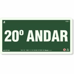 Placa 20 Andar Fotoluminescente S17