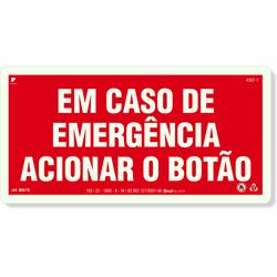 Placa Em Caso De Emergência Acionar O Botão Fotoluminescente MA19